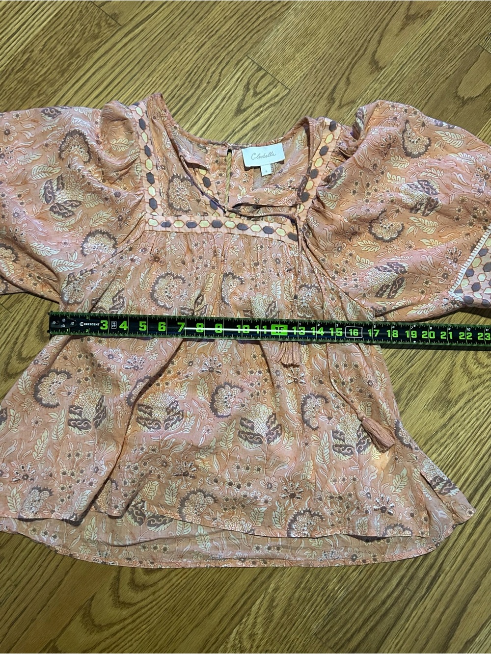*Cleobella Boho Blouse S Organic Cotton Peach Floral Tassel Top Festival Chic - Picture 6 of 10